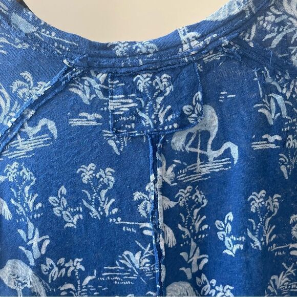 Free People Bali Backpacker Short Sleeve‎ Linen TShirt Blue Print XS NWT - Picture 3 of 12